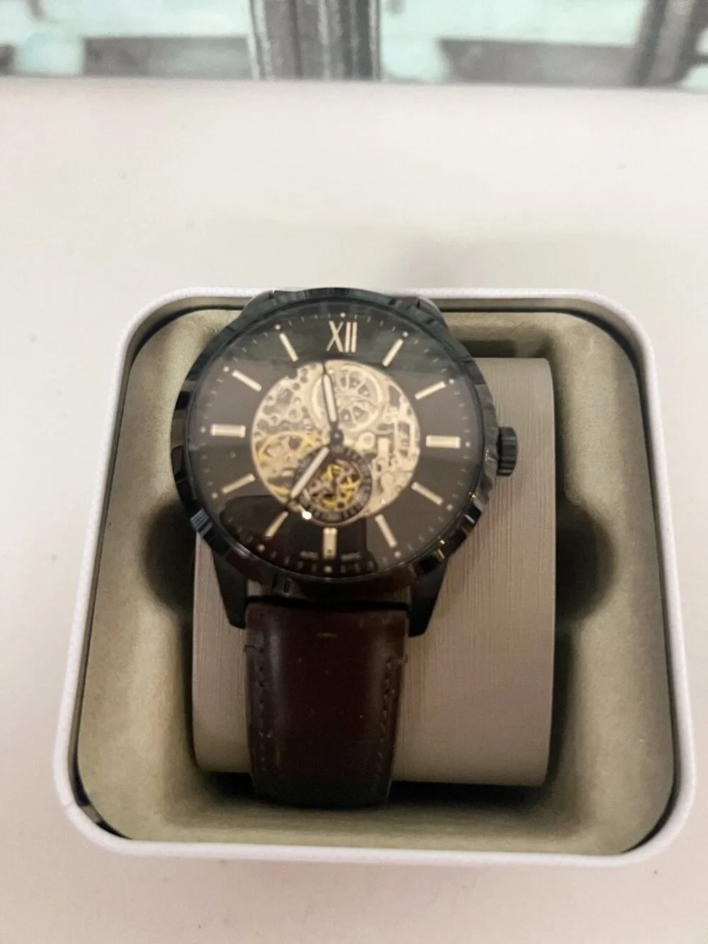 Fossil Men's Townsman ME3155 Automatic Watch, Skeleton Dial, Black Steel Case